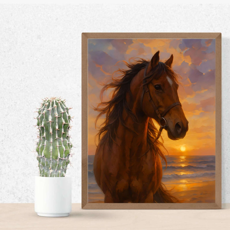 Cowgirl Beach Digital Wall Art – Wild Horse Sunset Art
