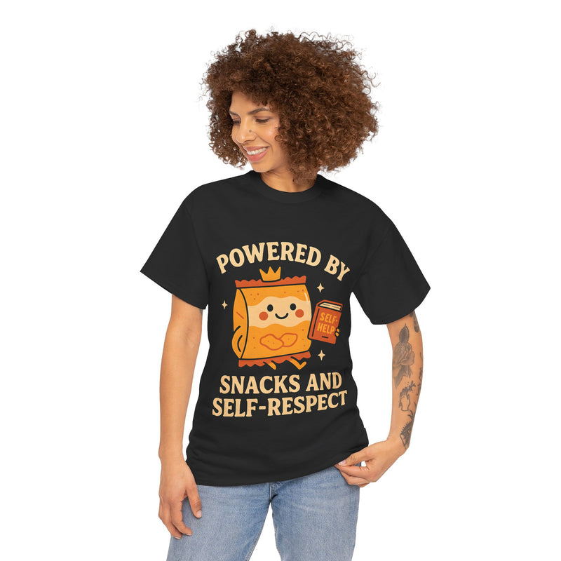 Powered by Snacks & Self-Respect” Unisex Tee – Fuel Your Day with Sass & Snacks