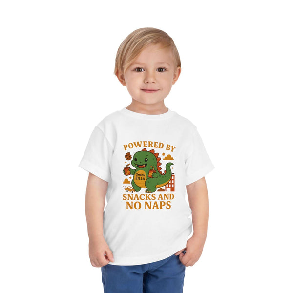 Powered by Snacks and No Naps Toddler Tee, Cute Kid's T-Shirt, Dino Shirt