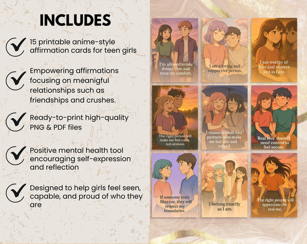 15 Relationship Affirmation Cards for Teen Girls | Set 5 of 6 | Printable A6, PDF & Mobile | Healthy Boundaries & Self-Worth