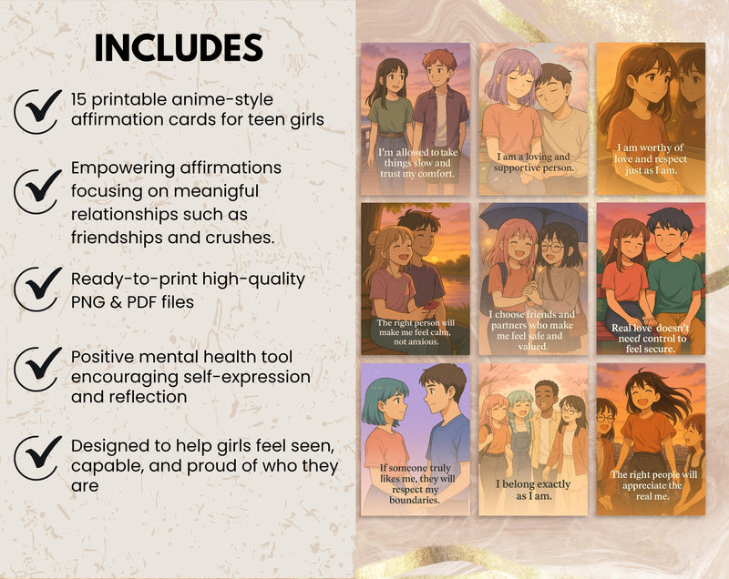 15 Relationship Affirmation Cards for Teen Girls | Set 5 of 6 | Printable A6, PDF & Mobile | Healthy Boundaries & Self-Worth
