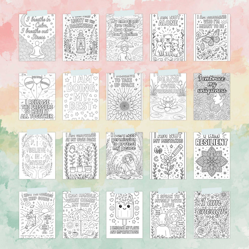 100 Self-Love & Affirmation Coloring Pages – Instant Download for Anxiety Relief
