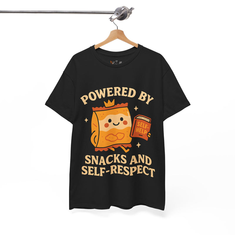 Powered by Snacks & Self-Respect” Unisex Tee – Fuel Your Day with Sass & Snacks