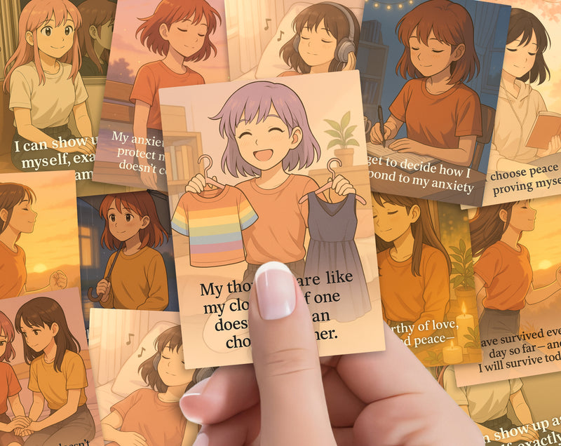 Anime Style Affirmation Cards for Teen Girls Mental Health Support | Set 3 of 6 | Printable A6 PDF PNG Files for Anxiety & Self Worth