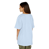 Back view of a girl wearing a light blue Kids Magical Kindness Tee, made from soft cotton for comfort and playful style.