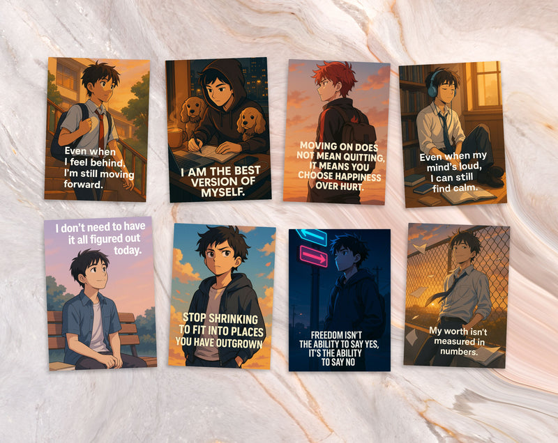 80 Anime Affirmation Cards for Teen Boys | Mental Health, Confidence, Body Image, Puberty, Bullying, Relationships & Academic Stress Set