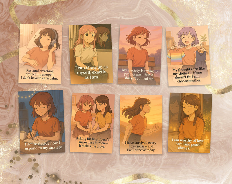 Anime Style Affirmation Cards for Teen Girls Mental Health Support | Set 3 of 6 | Printable A6 PDF PNG Files for Anxiety & Self Worth