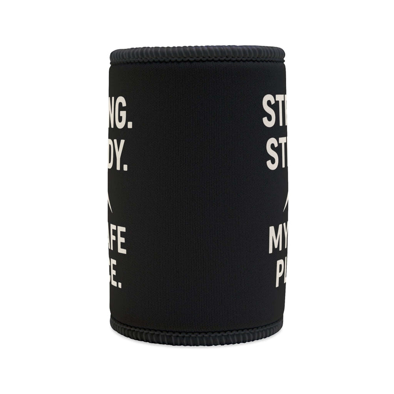 Stylish black stubby cooler with motivational text, perfect for Father's Day gifts and keeping drinks cold.