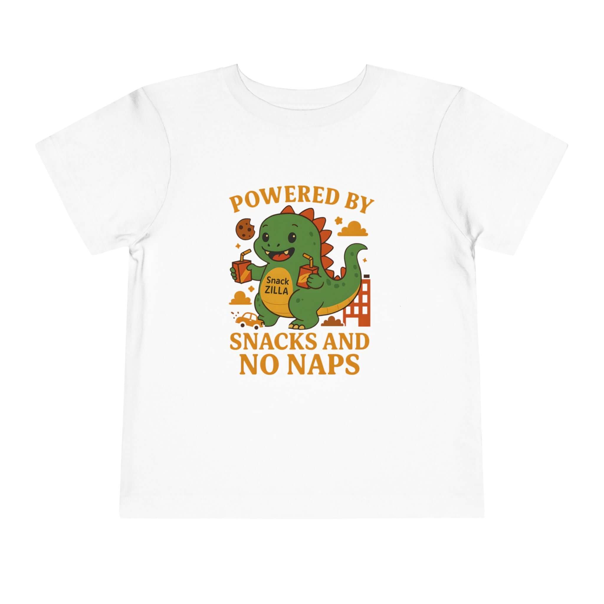 Powered by Snacks and No Naps Toddler Tee, Cute Kid's T-Shirt, Dino Shirt