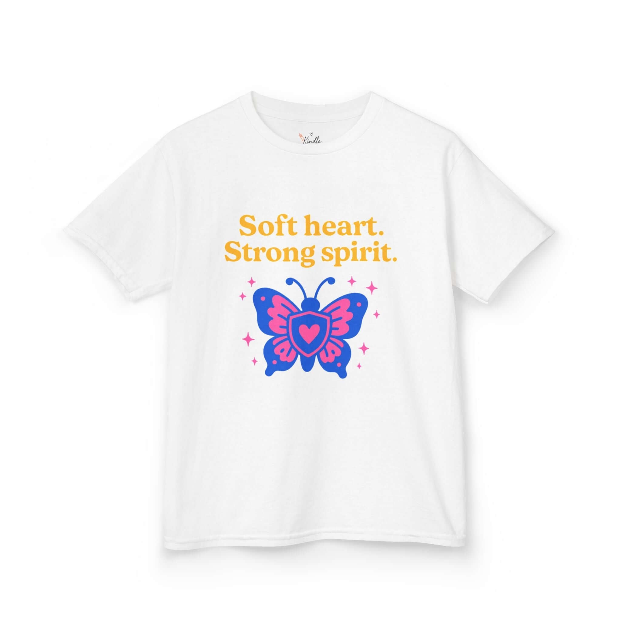 Kids Butterfly Tee: Soft Heart, Strong Spirit, Motivational Shirt