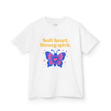 Kids Butterfly Tee: Soft Heart, Strong Spirit, Motivational Shirt