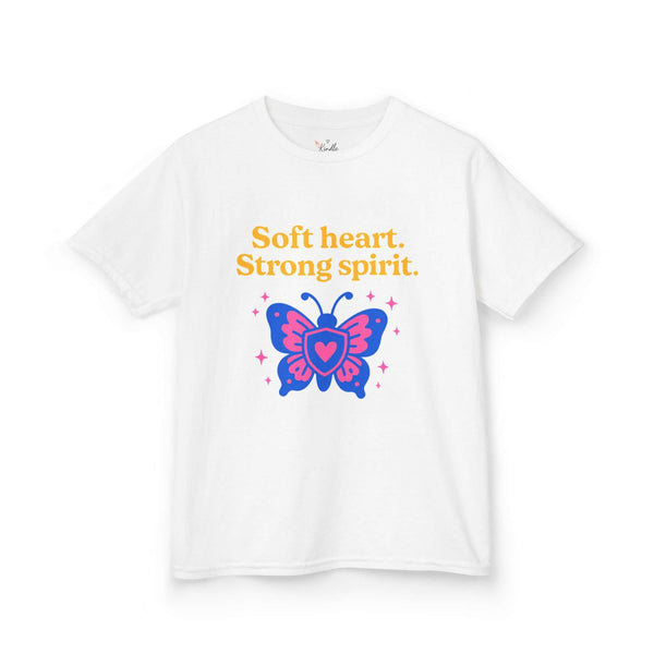 Kids Butterfly Tee: Soft Heart, Strong Spirit, Motivational Shirt