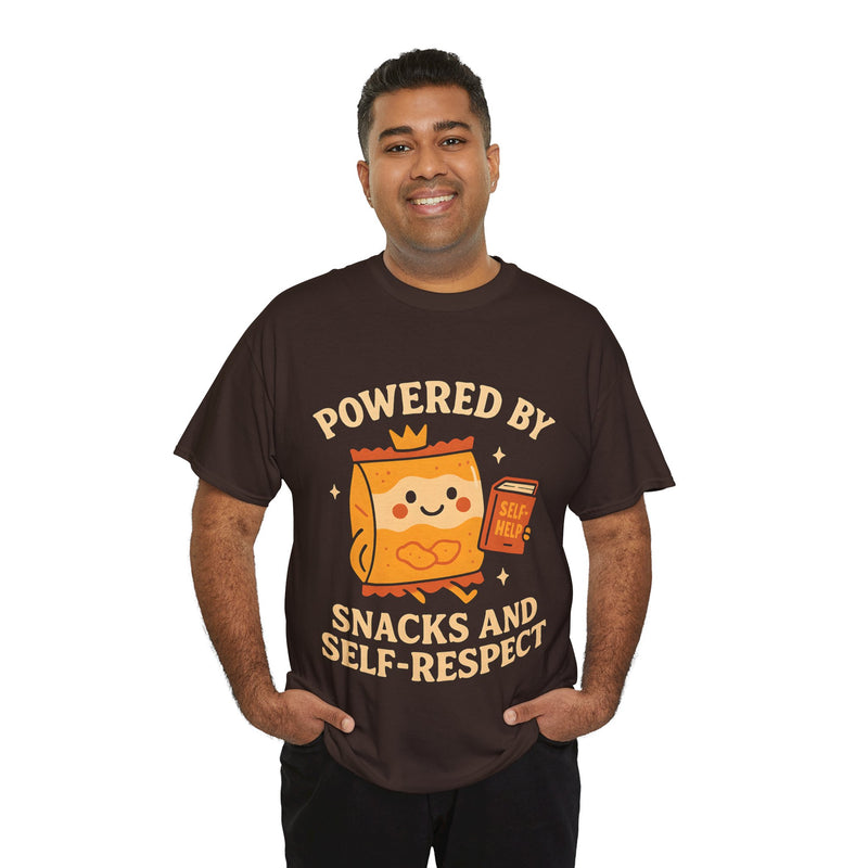 Powered by Snacks & Self-Respect” Unisex Tee – Fuel Your Day with Sass & Snacks