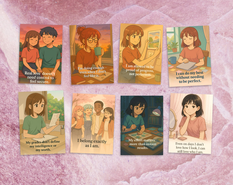 Empowering Teen Girl Affirmation Cards Set of 85 | 6 Topics for Confidence, Body Image, Mental Health & Resilience