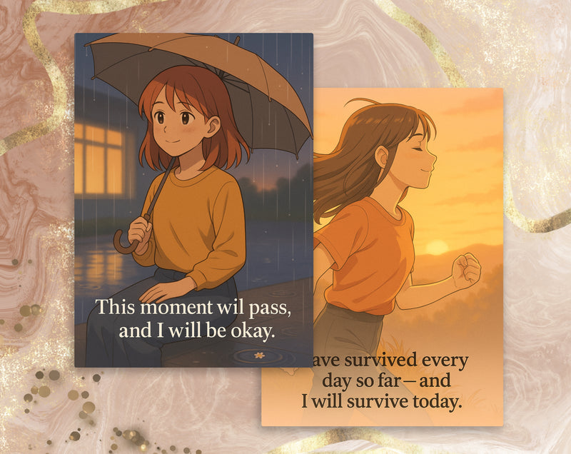 Anime Style Affirmation Cards for Teen Girls Mental Health Support | Set 3 of 6 | Printable A6 PDF PNG Files for Anxiety & Self Worth