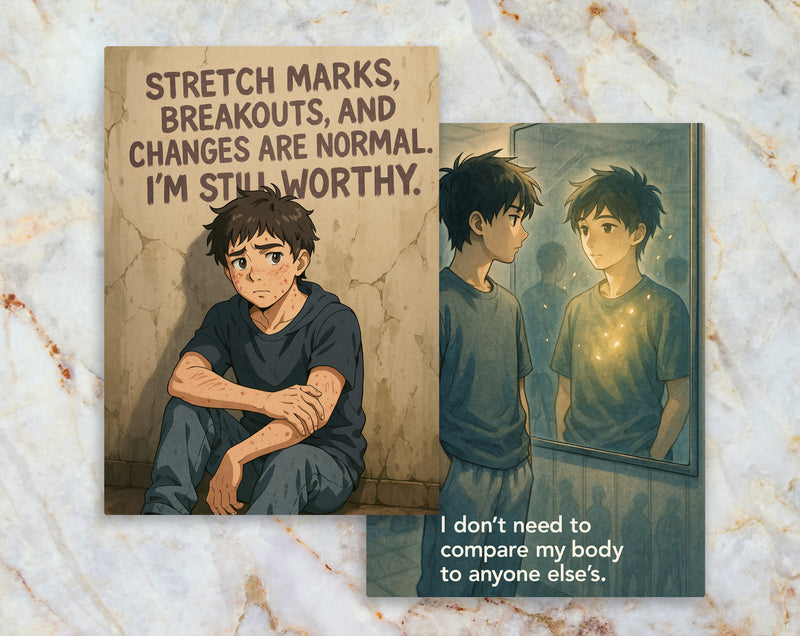 Anime Affirmation Cards for Teen Boys – Set 4 Puberty & Body Changes Printable