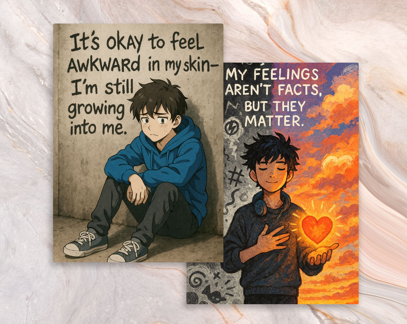 80 Anime Affirmation Cards for Teen Boys | Mental Health, Confidence, Body Image, Puberty, Bullying, Relationships & Academic Stress Set