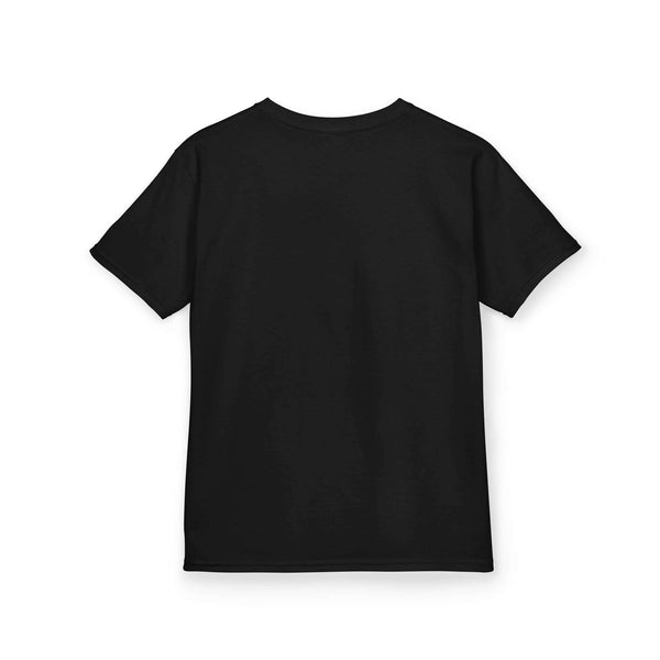 Back view of Kids Heavy Cotton™ T-Shirt in black, perfect for Halloween celebrations and everyday wear.