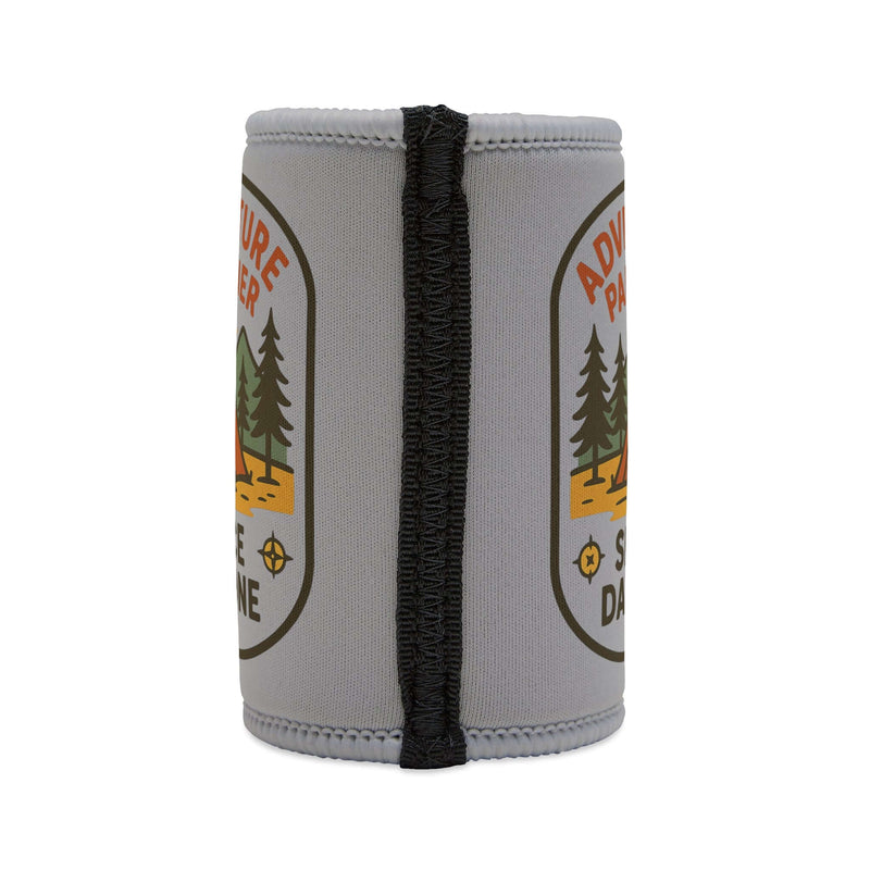 Adventure Partner Stubby Cooler in grey with vibrant outdoor design, perfect Father's Day gift for adventurers.