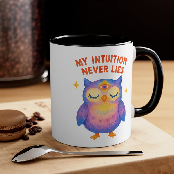Colorful Intuition Coffee Mugs - Whimsical Owl Design