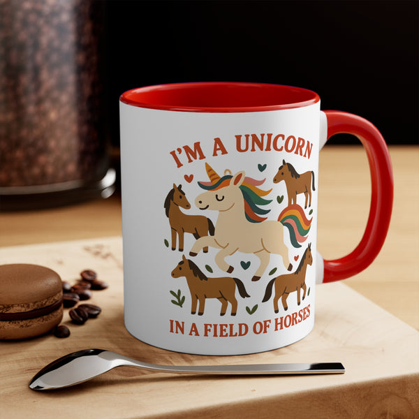 Colorful Unicorn & Horses Mug, Fun Coffee Mug for Horse Lovers