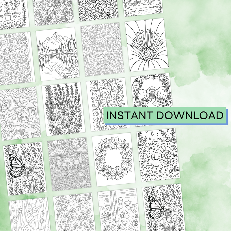 40 Botanical Coloring Pages - Printable Floral Art for Adults | Stress Relief Nature-Inspired Designs