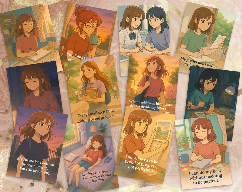 15 Academic Success Affirmation Cards for Teen Girls| Study Motivation, Self-Worth & Confidence Quotes | Set 6 of 6