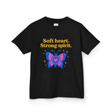 Kids Butterfly Tee: Soft Heart, Strong Spirit, Motivational Shirt
