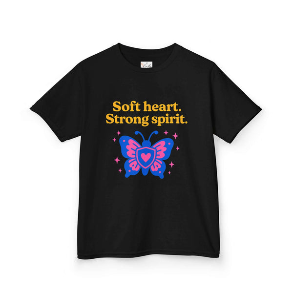 Kids Butterfly Tee: Soft Heart, Strong Spirit, Motivational Shirt
