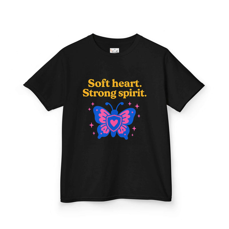 Kids Butterfly Tee: Soft Heart, Strong Spirit, Motivational Shirt