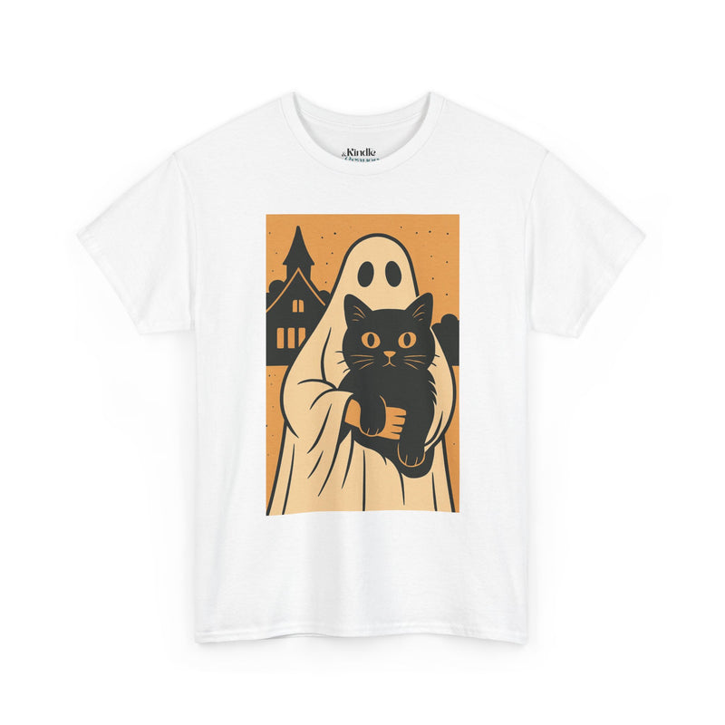 Halloween Cat Ghost Tee, Spooky Unisex Graphic T-Shirt, Feline Spooky Shirt, Cat Lover Gift