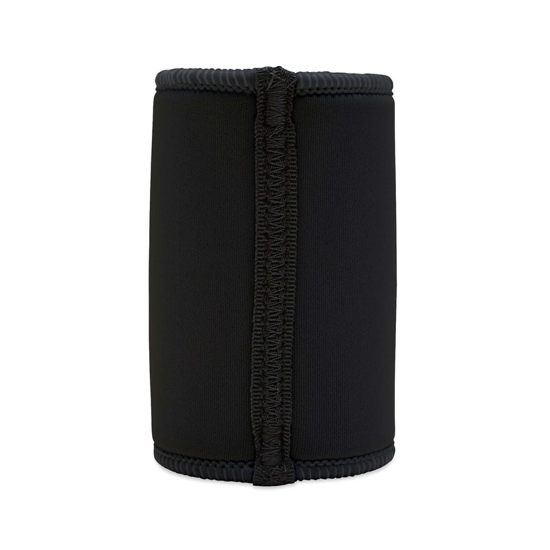 Classic black stubby cooler made of neoprene, perfect for keeping drinks cold at BBQs and summer gatherings.
