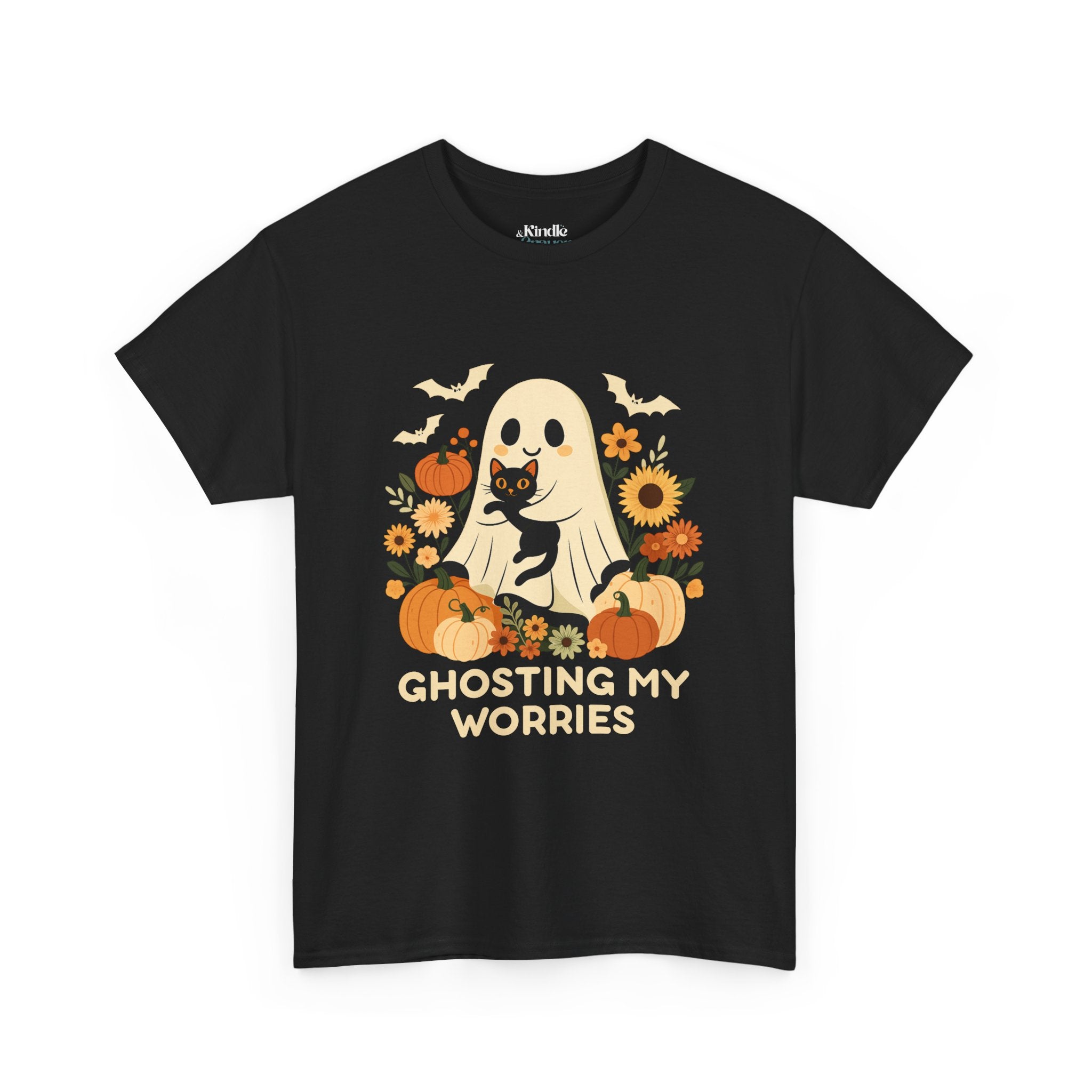 Unisex Heavy Cotton Tee - Ghosting My Worries Halloween Shirt, Spooky T-shirt