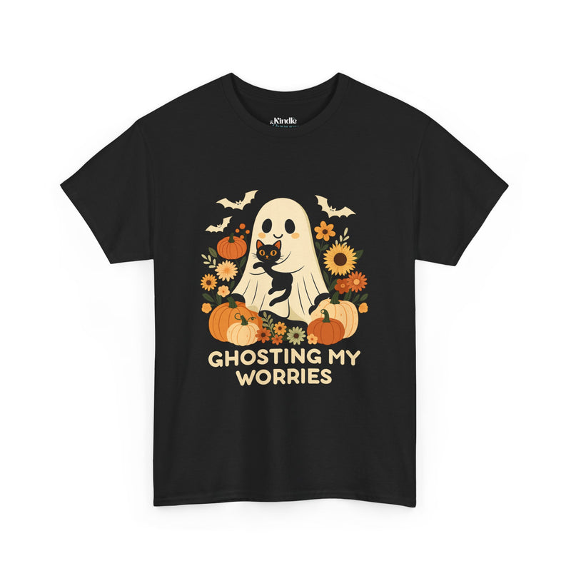 Unisex Heavy Cotton Tee - Ghosting My Worries Halloween Shirt, Spooky T-shirt