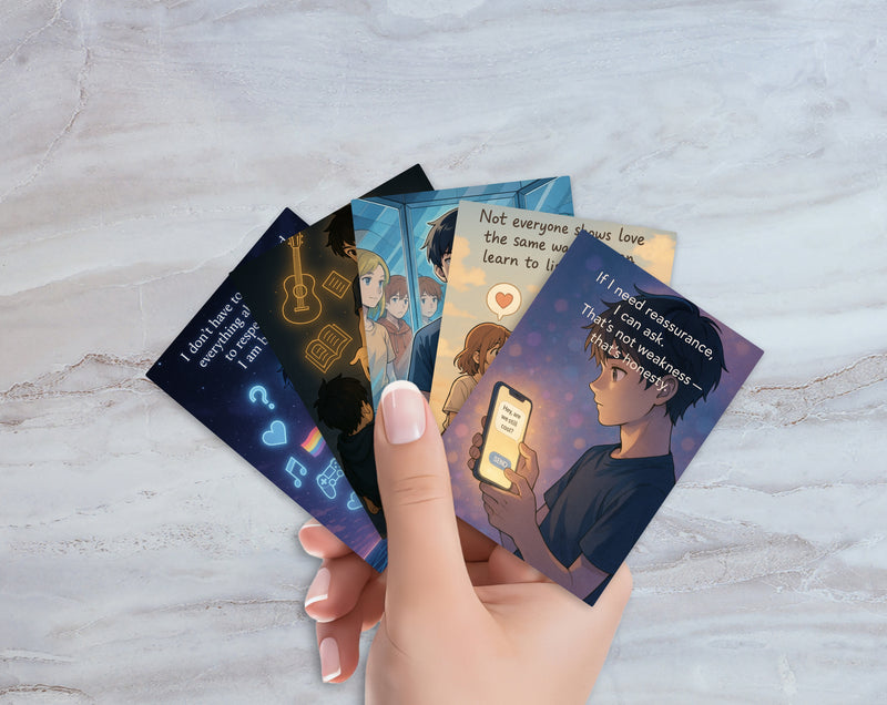 Anime Affirmation Cards for Teen Boys – Relationships & Identity - Printable Mental Health & Self-Esteem Support