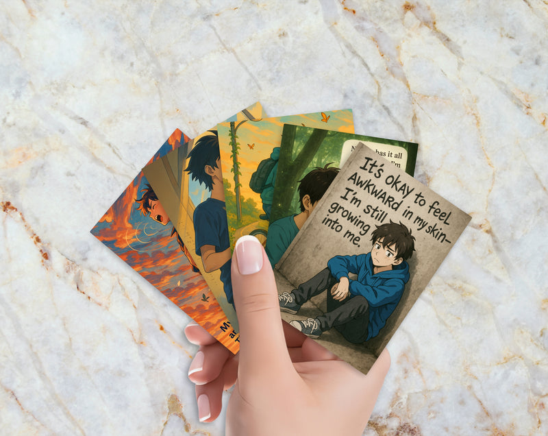 Anime Affirmation Cards for Teen Boys – Set 4 Puberty & Body Changes Printable