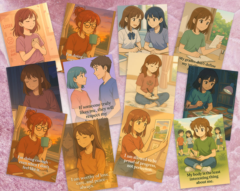 Empowering Teen Girl Affirmation Cards Set of 85 | 6 Topics for Confidence, Body Image, Mental Health & Resilience