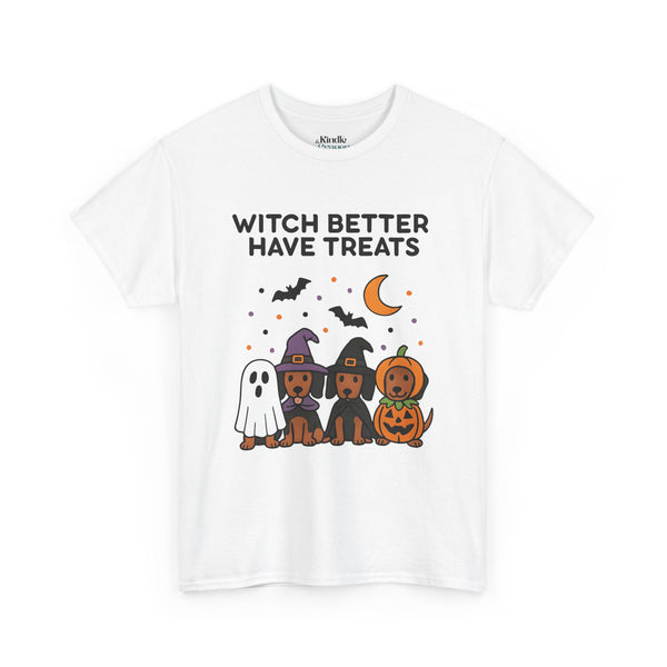Witch Better Have Treats Halloween Dog Mom T-Shirt – Funny Dachshund & Pumpkin Pup Tee
