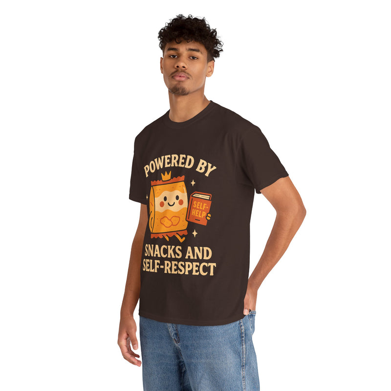 Powered by Snacks & Self-Respect” Unisex Tee – Fuel Your Day with Sass & Snacks