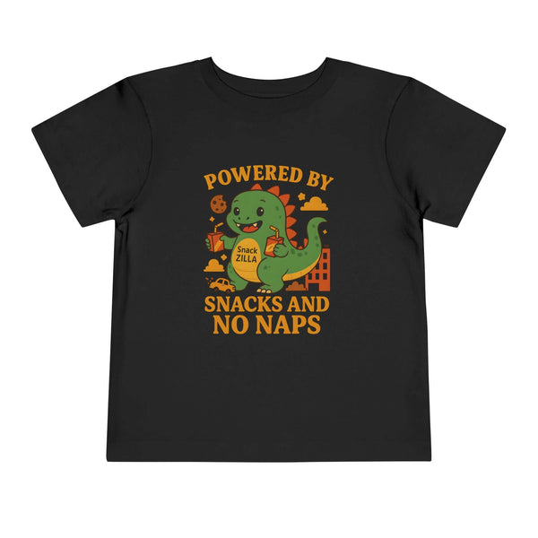 Powered by Snacks and No Naps Toddler Tee, Cute Kid's T-Shirt, Dino Shirt