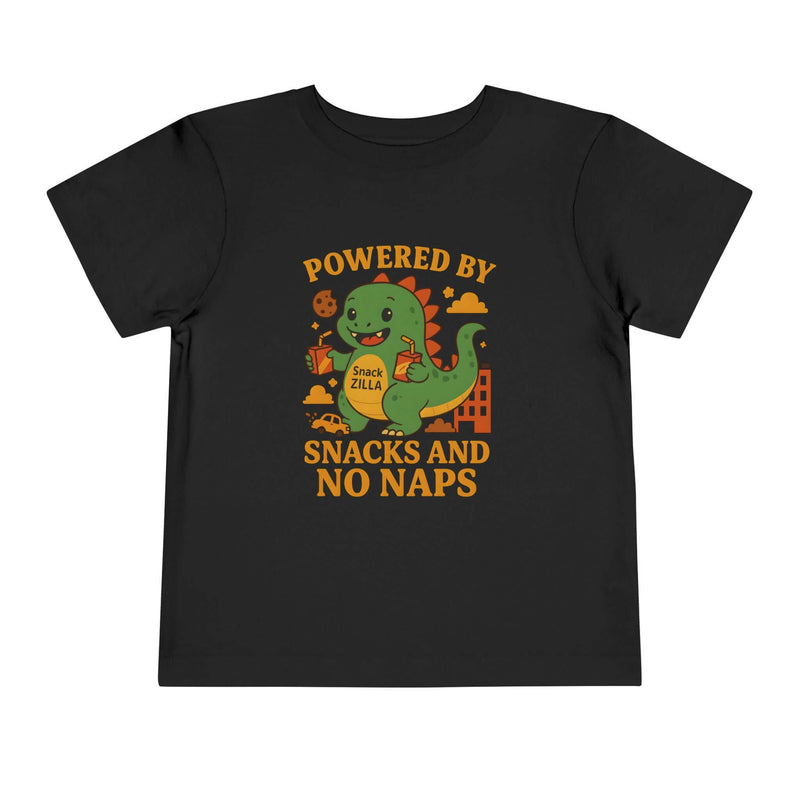 Powered by Snacks and No Naps Toddler Tee, Cute Kid's T-Shirt, Dino Shirt