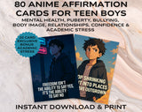 80 Anime Affirmation Cards for Teen Boys | Mental Health, Confidence, Body Image, Puberty, Bullying, Relationships & Academic Stress Set