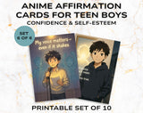 Anime Affirmation Cards for Teen Boys – Confidence & Self-Esteem