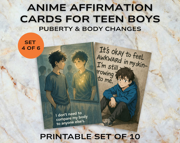 Anime Affirmation Cards for Teen Boys – Set 4 Puberty & Body Changes Printable