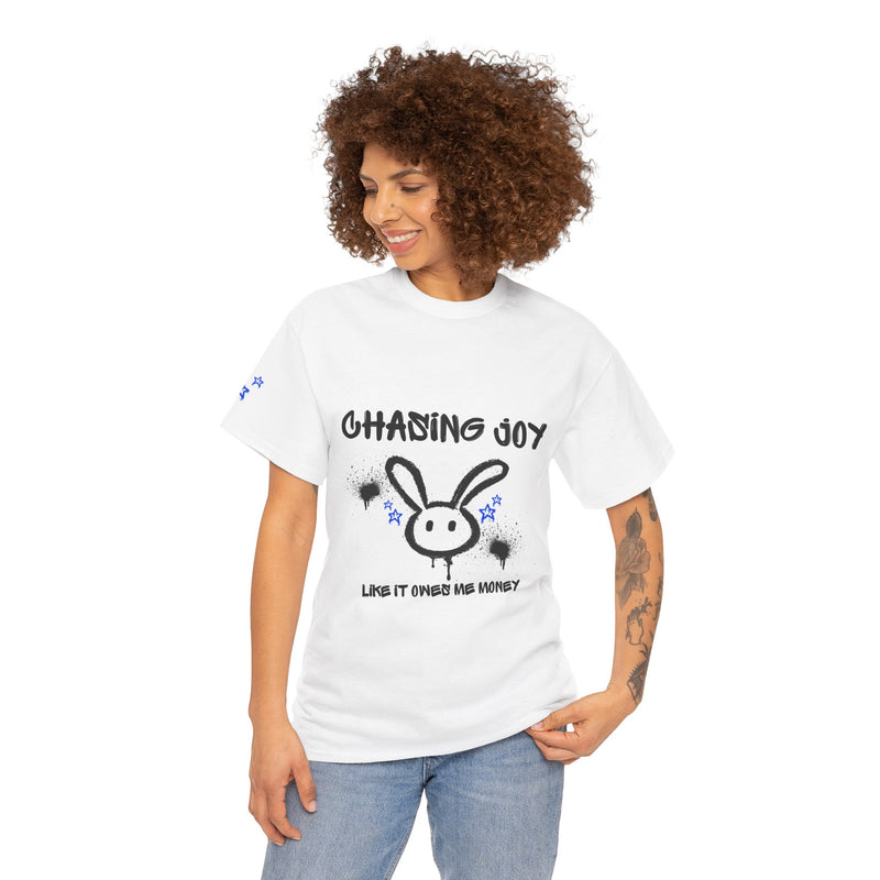 Unisex Graffiti Bunny Tee – “Chasing Joy” Street Style Shirt for Bold, Playful Vibes