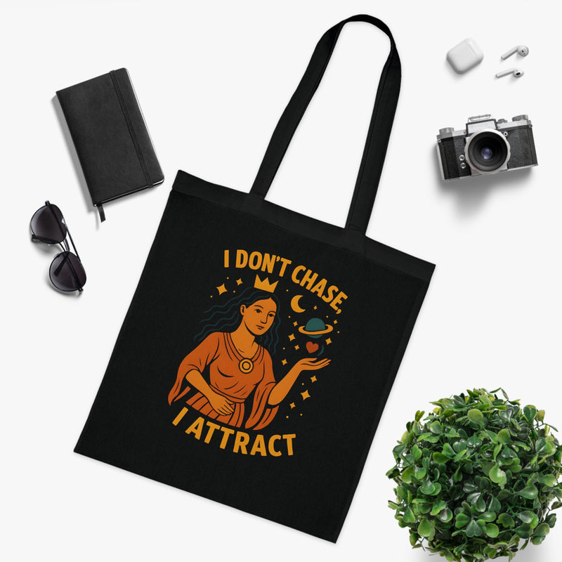 Empowering Cotton Tote Bag - "I Don’t Chase, I Attract" - Eco-Friendly