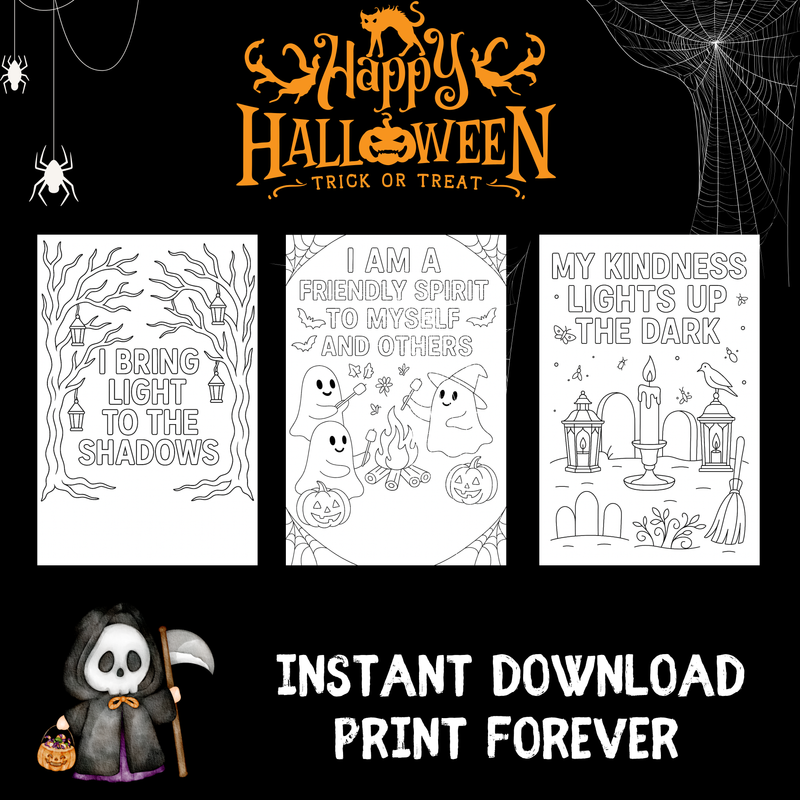 Halloween Self-Love Coloring Collection: 20 Spooky Affirmation Pages
