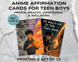 Anime Affirmation Cards for Teen Boys – Printable Mental Health & Confidence Booster