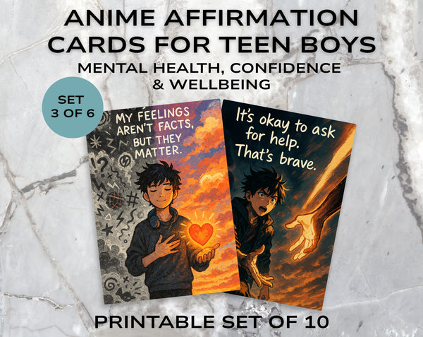 Anime Affirmation Cards for Teen Boys – Printable Mental Health & Confidence Booster