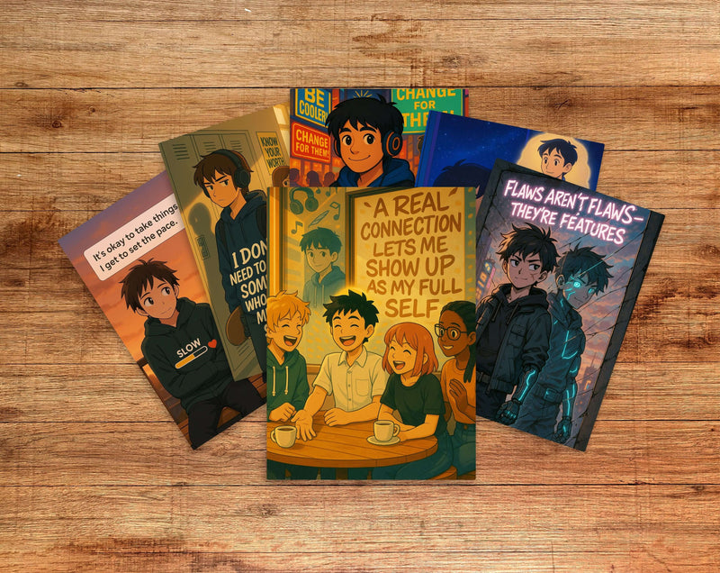 Anime Affirmation Cards for Teen Boys – Confidence, Body Image & Crush Support, Set of 10 Digital Cards